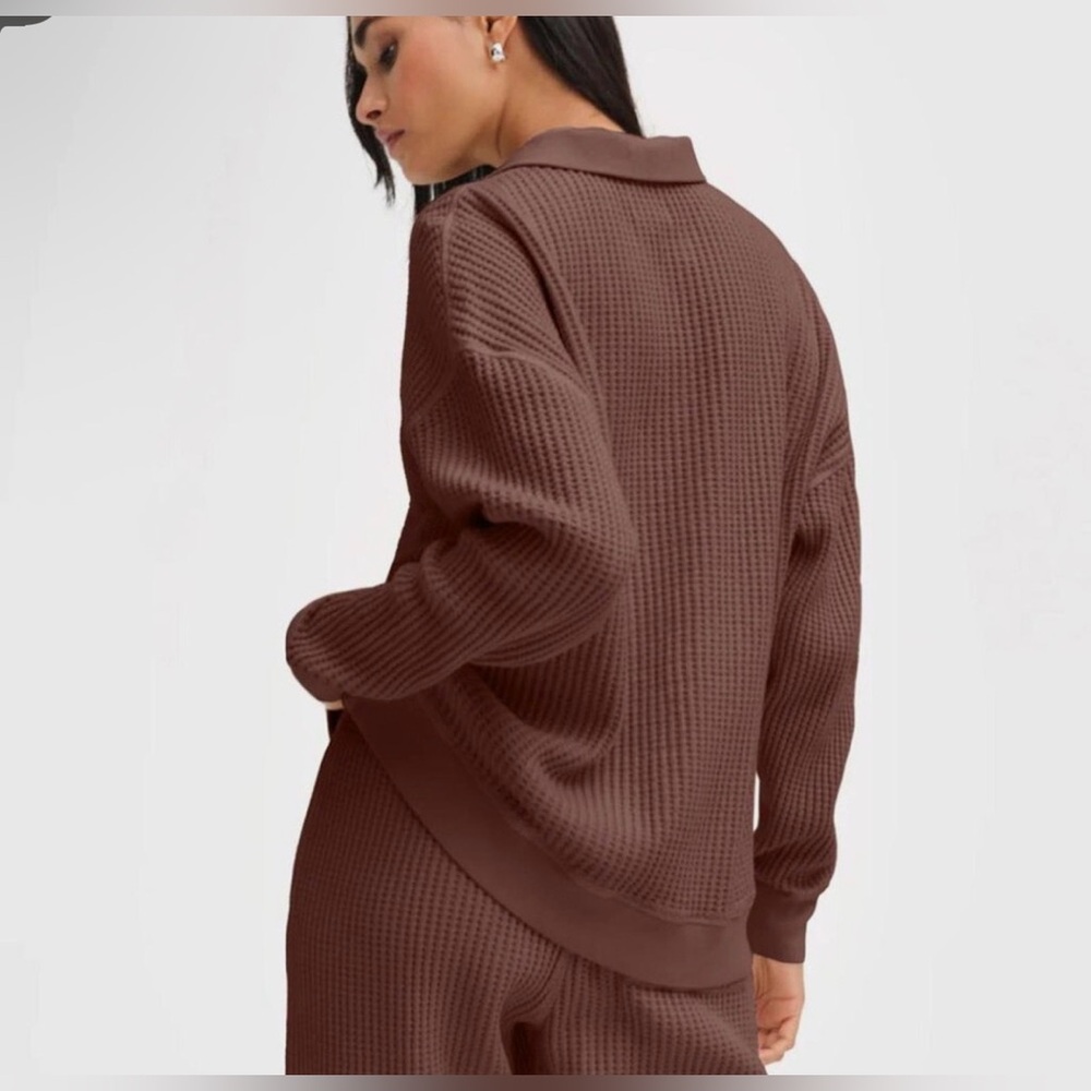 MATE the Label Organic Waffle Half Zip Sweatshirt In Cinnamon - Picture 2 of 10